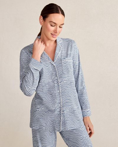 Talbots Organic Cotton Jersey Tiny Leaves Pyjama Shirt - Blue