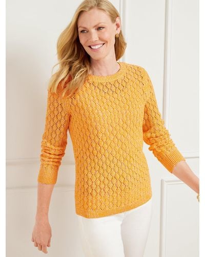 Talbots Pointelle Marl Crewneck Sweater - Yellow