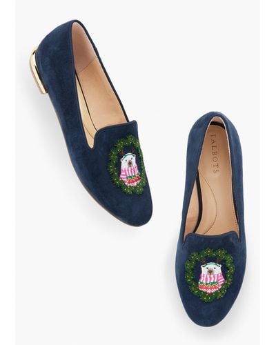 Talbots Ryan Embroidered Suede Loafers - Blue