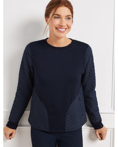 Talbots Cozy Quilted Crewneck Sweater Pullover - Blue