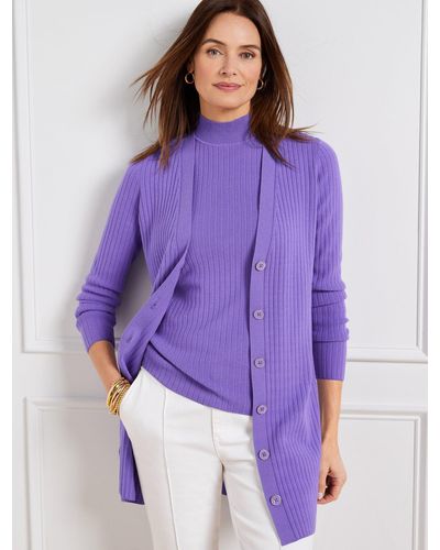 Talbots Ribbed V-neck Cardigan Sweater - Purple