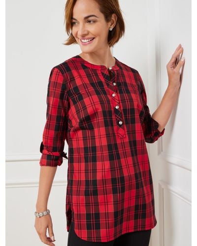 Talbots Non-iron Band Collar Tunic Top - Red