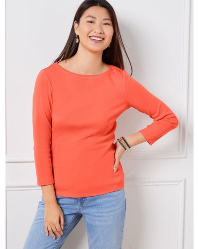 Talbots Solid Pima Bateau Neck T-shirt - Orange