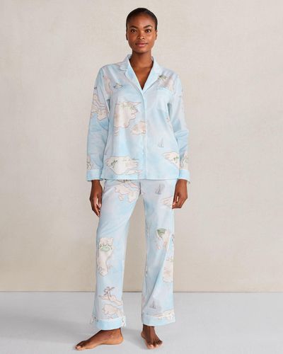 Talbots Organic Cotton Poplin Island Print Pyjama Set - Blue