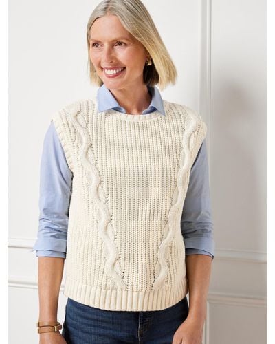 Talbots Convertible Cowl-neck Cable Knit Vest - Gray