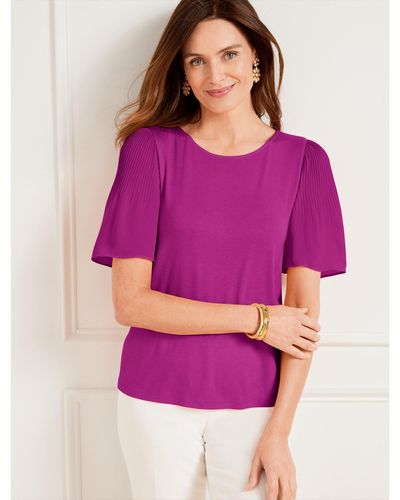 Talbots Pleated Sleeve Crewneck T-shirt - Purple