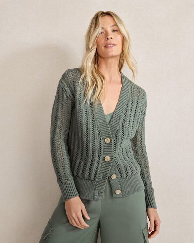 Talbots Open Stitch Cardigan Sweater - Green