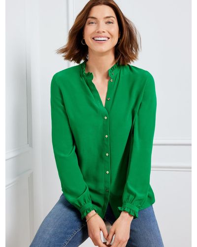 Talbots Ruffle Collar Soft Blouse - Green