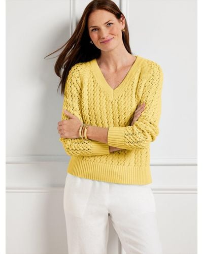 Talbots Open Stitch V-neck Sweater - Yellow