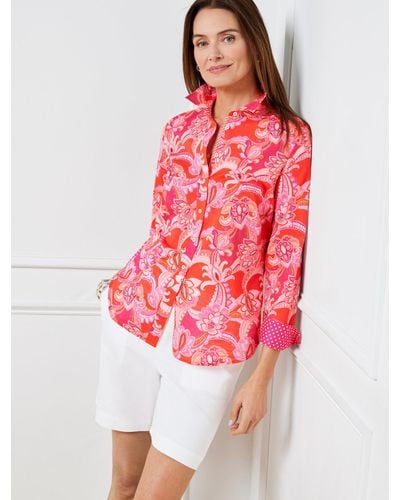 Talbots Cotton Button Front Shirt - Red