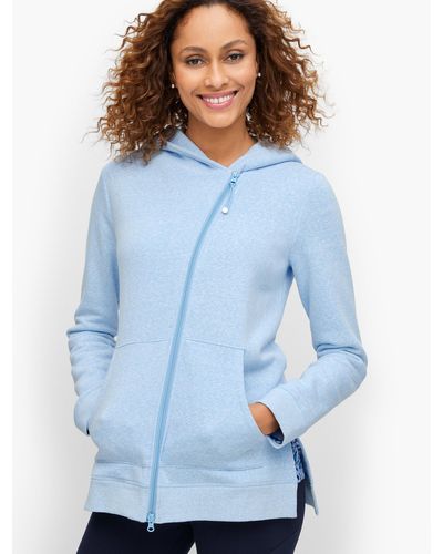 Talbots Brushed Terry Asymmetrical Hooded Jacket - Blue