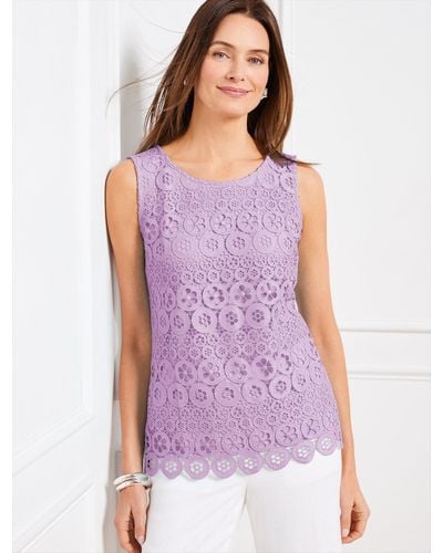Talbots Lace Trim Knit Sleeveless Shell Top - Purple