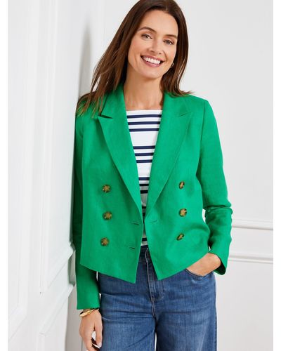 Talbots Cropped Linen Jacket - Green
