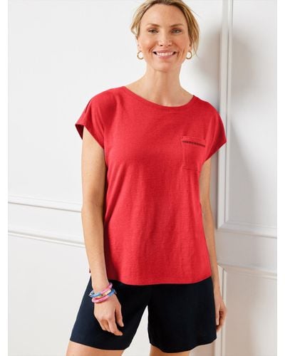 Talbots Linen Blend Dropped Shoulder T-shirt - Red