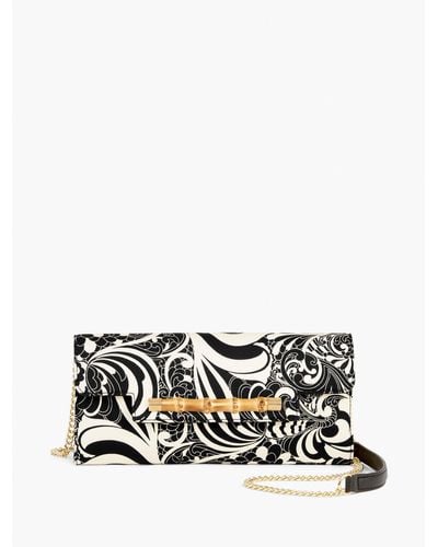 Talbots Sateen Twirling Floral Bamboo Clutch - White