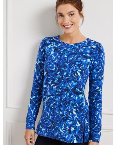 Talbots Featherweight Terry Crewneck Sweater Pullover - Blue