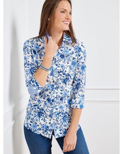Talbots Cotton Button Front Shirt - Blue