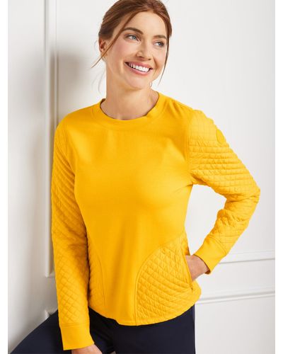 Talbots Cozy Quilted Crewneck Sweater Pullover - Yellow