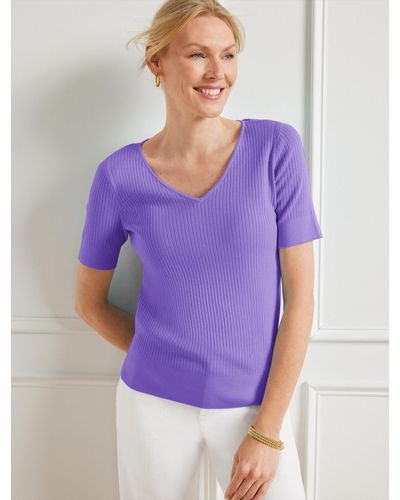 Talbots Ribbed V-neck Sweater - Purple