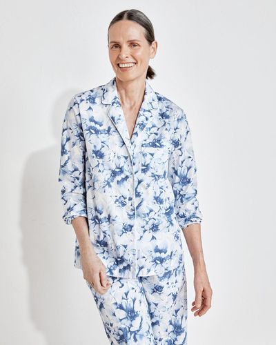 Talbots Organic True Cotton Blurred Floral Pyjama Shirt - Blue