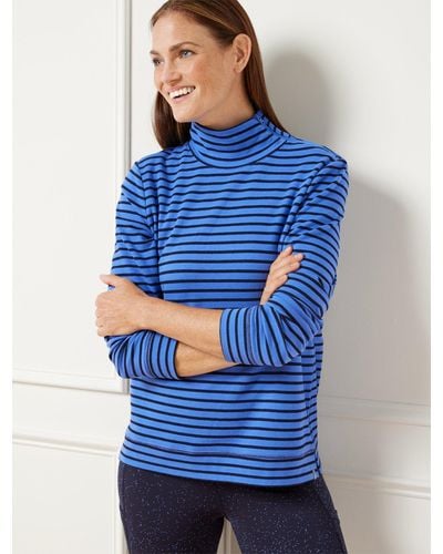Talbots Asymmetrical Zip Mockneck Pullover Sweater - Blue