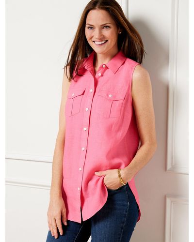 Talbots Sleeveless Linen Boyfriend Shirt - Pink