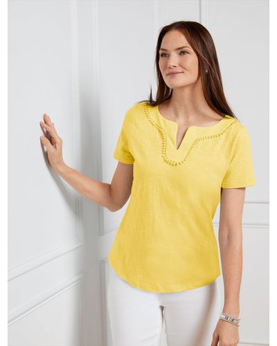 Talbots Dot Trim Split Neck T-shirt - Yellow