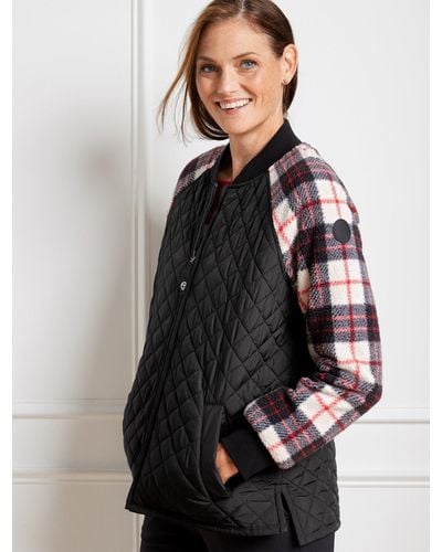 Talbots Sherpa Quilted Bomber Jacket - Black