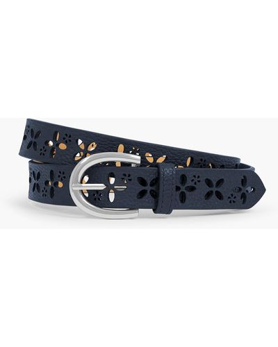 Talbots Perforated Floral Leather Belt - Blue