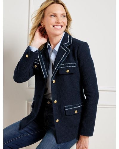 Talbots Women's Herringbone 1 Button Blazer Jacket Size 10 Petite NWT Gray  Tweed