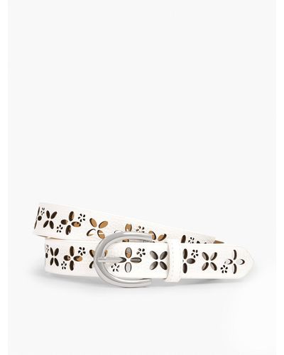 Talbots Perforated Floral Leather Belt - White