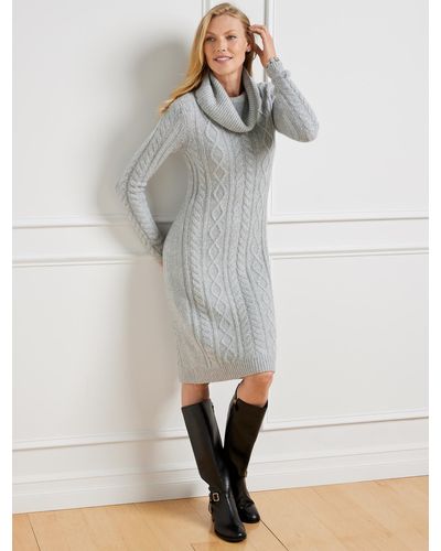 Talbots Cable Knit Lurex® Cowlneck Sweater Dress - Gray