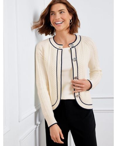 Talbots Cable Knit Cutaway Cardigan Sweater - Natural
