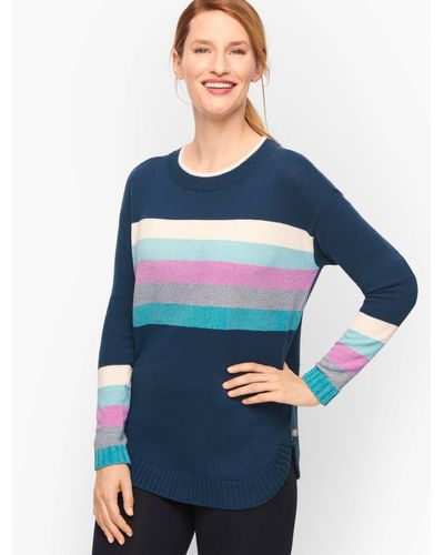 Talbots Tweed Chenille Stripe Tunic Sweater - Blue