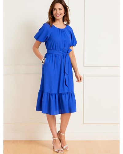 Talbots Puff Sleeve Seersucker Fit & Flare Dress - Blue