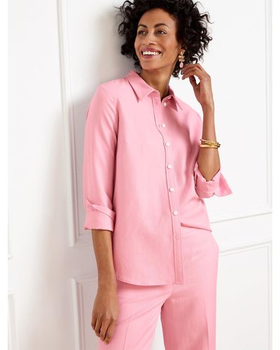 Talbots Linen Blend Button Front Shirt - Pink