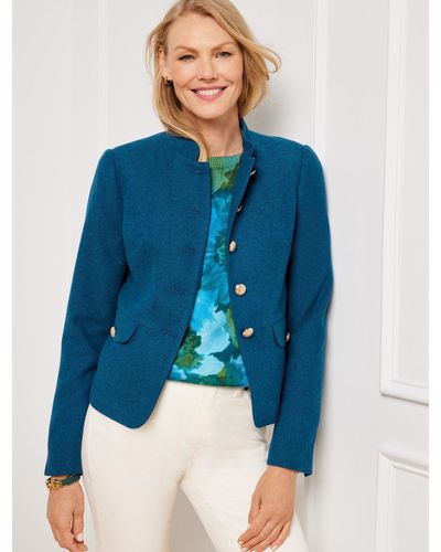 Talbots Medium Petites Blazer Womens Blue Textured Jacket Long Sleeve  Button Up