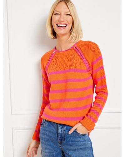 Talbots Cable Knit Zip Detail Sweater - Orange