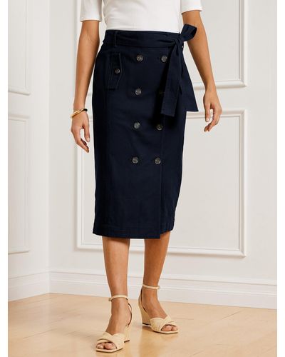 Talbots Double Breasted Twill Midi Skirt - Blue