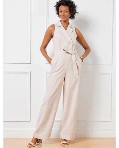 Talbots Double Stripe Linen Blend Jumpsuit Dress - Natural
