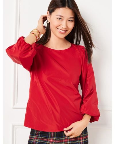Talbots Womens Shirt Medium Red Floral Wrap Blouse Long Sleeve Tie 