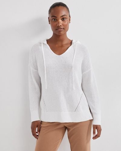 Talbots Linen Cotton Ribbed Hoodie - White