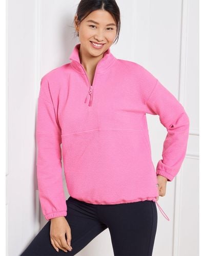 Talbots Bubble Texture Half-zip Pullover Jumper - Pink