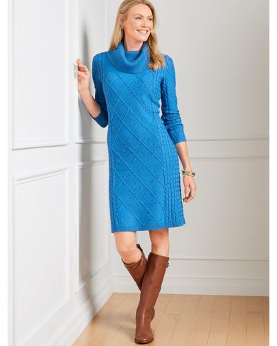 Talbots Cable Knit Tweed Sweater Dress - Blue