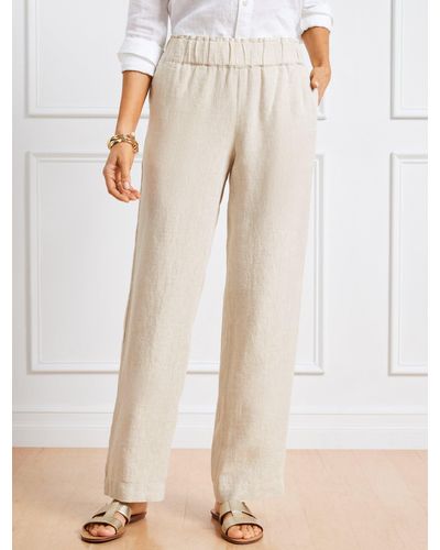 Talbots Nantucket Pull-on Wide Leg Linen Trousers - Natural