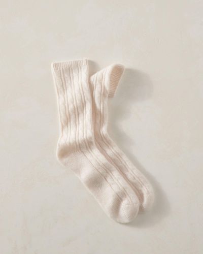 Talbots Cashmere Blend Cable Knit Socks - Natural