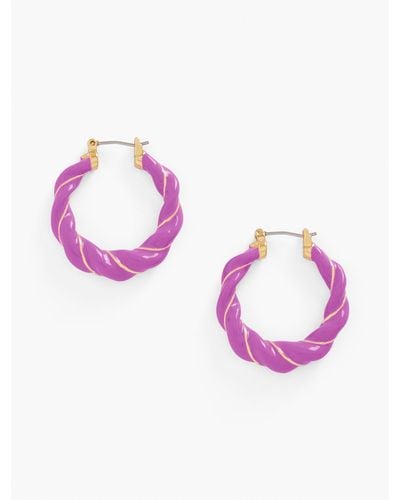 Talbots Twisted Enamel Hoop Earrings - Pink