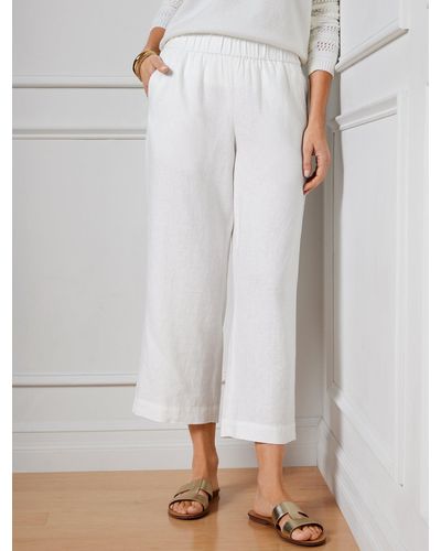 Talbots Nantucket Washed Linen Wide Leg Crop Trousers - White