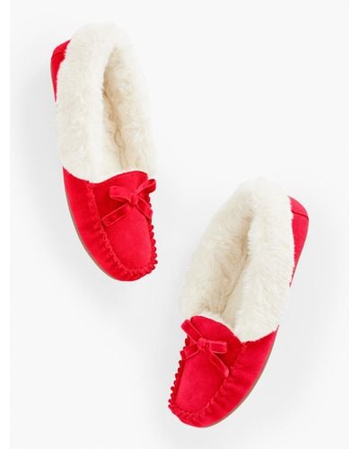 Talbots Ruby Faux Fur Cuff Moccasins Shoes - Red