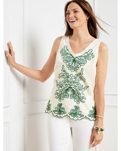 Talbots Embroidered Linen Cotton Shell Sweater - Green